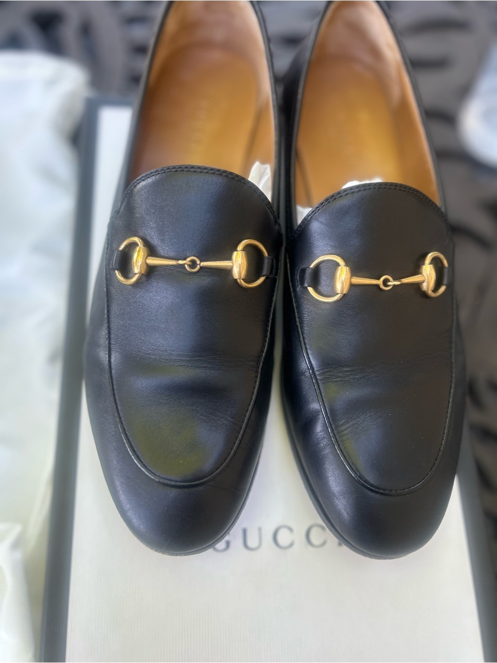Gucci Black Leather Loafers with Gold Horsebit